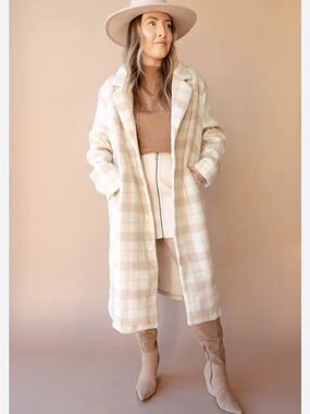Vici MARBLE Cream and Beige Plaid Coat